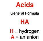 Acids have the general formula of HA where A is an anion.
