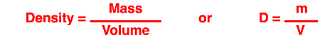 Density equation in two forms - words and symbols.