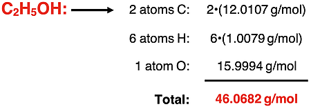 Example molar mass calculation for C2H5OH.