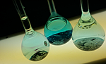 Flasks of dissolved CuSO4.