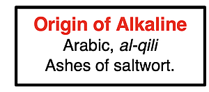 Origin of Alkaline: Alkaline comes from the Arabic word 