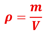 The simple density equation rho = m over V is given in red.