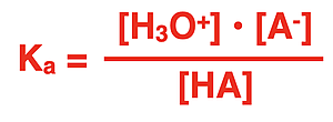 Acid dissociation constant equation for a generic acid HA.