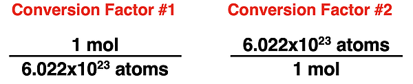 Avogadro's number written as two different conversion factors.