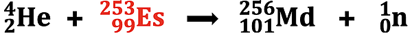 A completed nuclear equation for a bombardment reaction; part of a problem in which a student must identify the missing target nucleus.