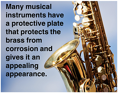 Photo of a brass instrument with comment regarding a protective plate for appearance or corrosion resistance.