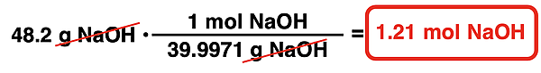 Example conversion of grams to moles.