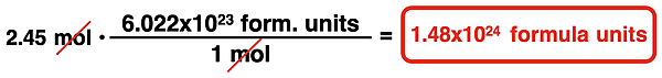 Example conversion of moles to formula units using conversion factors