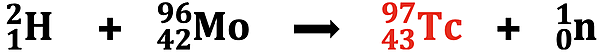 A completed nuclear equation for a bombardment reaction; part of a problem in which a student must identify the missing product nucleus.
