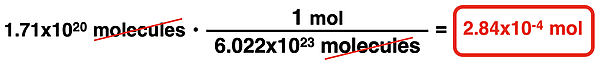 Example conversion of moles to molecules.